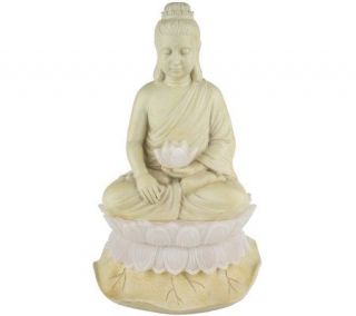 Garden Buddha Statue with Solar Powered Flower and Base —