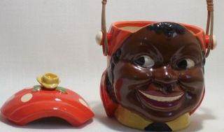 Black Negro Mammy Yellow Rose Cookie Jar Basket Handle Maruhon Ware (K