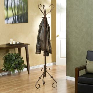 HALL TREE Coat Rack Antique Bronze Finish Metal 3 Sided Office Stand