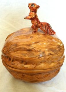  Squirrel On A Walnut Nut Cookie Jar 1980s Arnels Brown Covered Dish