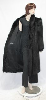 3326 Preowned Ranch Black Mink Fox Fur Trim Full Length Coat Stroller