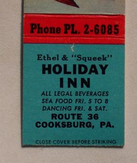 1950s Matchbook Holiday Inn Route 36 Cooksburg PA MB