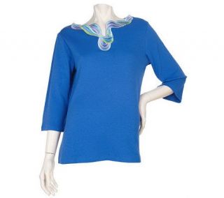 Bob Mackies Embroidered Twisted Swag Knit Top —
