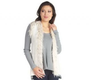 Luxe Rachel Zoe Cable Knit Sweater Vest with Faux Fur Trim —