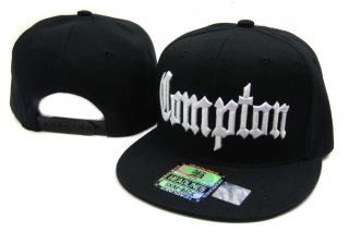 Compton Flat Bill Snap Baseball Cap Hat Black White