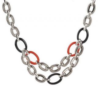 Simona Collini Steel Gemstone and Status Link 20 Necklace —