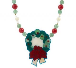 Lee Sands Wreath Inlay Pendant on 24 Bead Necklace —