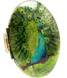 Peacock Hand painted Ladies Womans Fine Ring Beaded Stretch Band