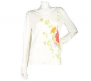 Elisabeth Hasselbeck for Dialogue Printed V neck Sweater —