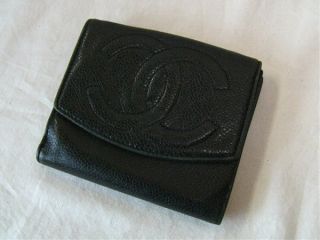 Chanel Black Caviar Skin Coco Chanel Logo Bifold Wallet Authentic Used