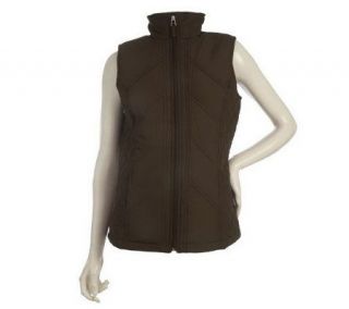Sport Savvy Zip Front Woven Vest with Quilted Details —