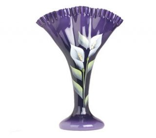 Fenton Art Glass Violet Fan Vase with Lily Design —