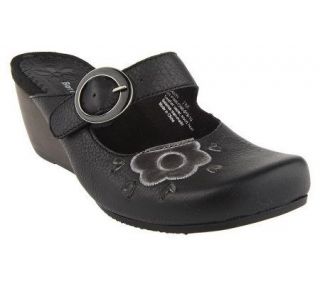 Bare Traps Leather Slip on Clogs w/Buckle Detail —