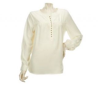 Susan Graver Cool Peach Blouse with Grommet and Yoke Detailing
