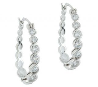 Epiphany Diamonique 100 Facet Graduated Oval Hoops, Sterling