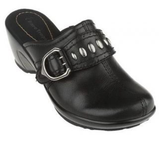 Bare Traps Leather Clogs with Stud & Buckle Detail —