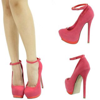 Coral Pink Mary Jane Ankle Strap High Heel Platform Stiletto Womens
