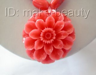stunning pink baroque natural coral necklace flower Pendant b667