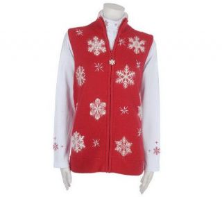 Quacker Factory Snowflake Embroidered Sweater Vest and Turtleneck 