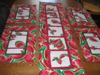 Handmade Quilted Table Runner 4 Placemats Watermelon Fruit Summer
