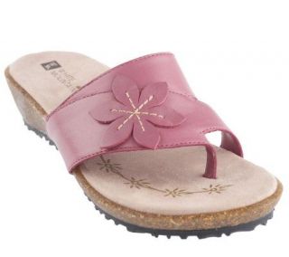 White Mountain Leather Thong Sandals w/ Flower Detail —