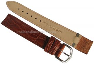 17mm Alligator Grain Cognac Leather Open End Mens Watch Band Strap