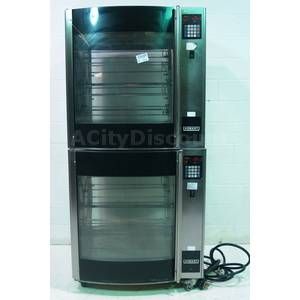 USED HOBART HR7E 2 STACKED COMMERCIAL DISPLAY ROTISSERIE OVENS