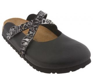 Birkis Cross Strap Maryjanes with Leopard Print Accents —