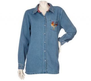 Quacker Factory Special Edition French Country Rooster Denim Shirt 