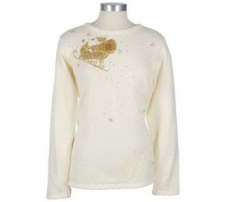 Quacker Factory Goldtone Sequins & Beads Tunic Sweater —