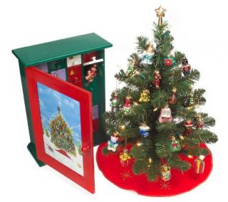   Advent Cabinet w/ Prelit Tree & 24 BlownGlass Ornaments —