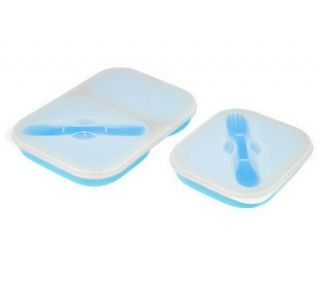 Prepology S/2 Collapsible Microwave Food Steamers w/ Lid and Spoonfork 