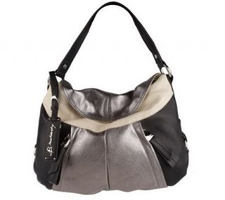 Makowsky Glove Leather Color Block Slouchy Hobo w/Front Pockets
