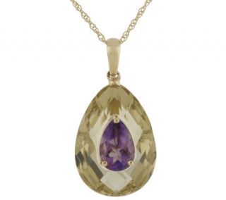 10.30 ct tw Limon Quartz & Amethyst Pendant with 18 Chain, 14K