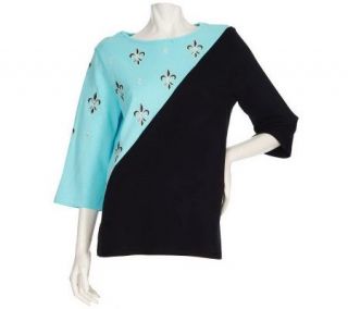 Bob Mackies Fleur de Lis Diagonal Pullover —