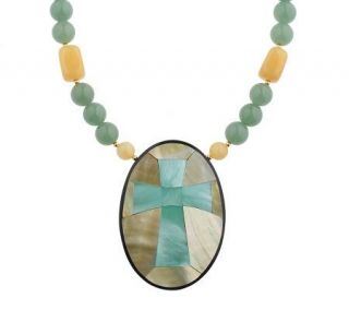 Lee Sands Aventurine & Quartzite Cross Inlay Necklace —