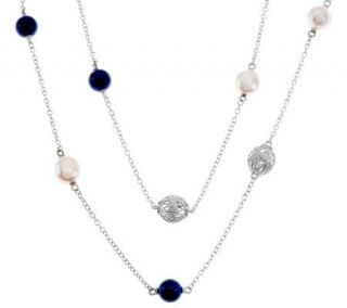 Judith Ripka Sterling 36 Mama Bahama Cultured Pearl Lapis Necklace 
