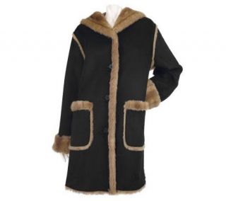 Dennis Basso Reversible and Washable Faux Shearling Hooded Coat