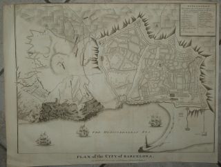 BARCELONA SPAIN 1743 BASIRE ANTIQUE COPPER ENGRAVED CITY MAP