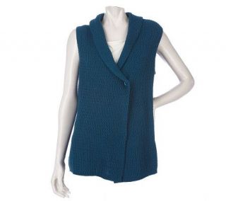 Denim & Co. Novelty Stitch One Button Sweater Vest w/ Shawl Collar