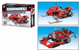 Toy Snowmobile and Bull Dozer Brick Construction Set with Moving Parts
