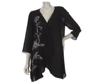 Embroidered Full Coverage Scarf Jacket with 3/4 Sleeve by VT Luxe 