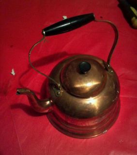 Vintage Copper Tea Kettle W/ Plastic Brass Handle Tin Lined Made in