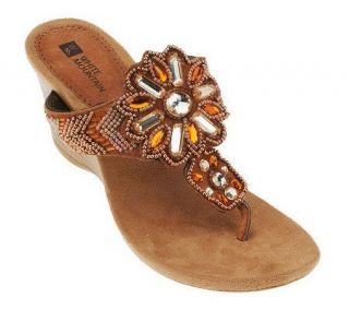 White Mountain Neato Bead & Jewel Wedge Thong Sandals —