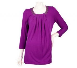 Motto 3/4 Sleeve Scoopneck Knit Tunic w/ Chain Trim —