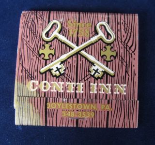 Vintage Conti Inn Cross Skeleton Key Matchbook Doylestown PA Since