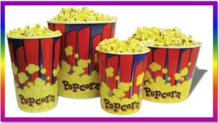100 Popcorn Tubs Containers Heavy Duty Paper Card Board 46 oz Medium