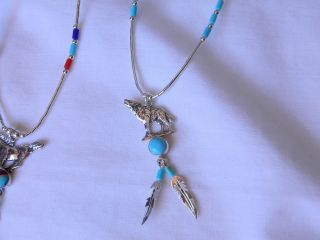 Sterling Silver 16 Necklace Wolf with 9 Pieces Turquoise