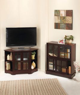 Traditional Media Storage or Corner TV Stand in Espresso Color