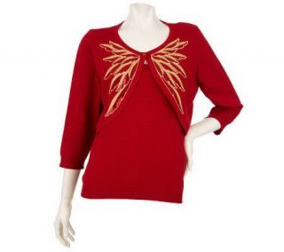 Bob Mackies Embroidered and Sequined Feather Wing Twin Set —